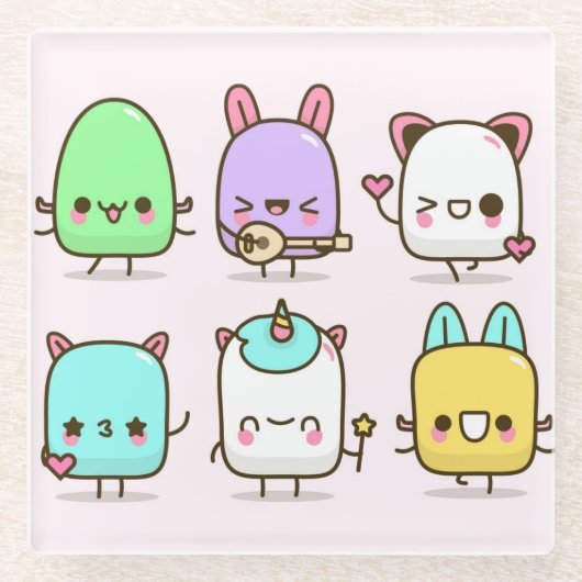 Kawaii Critters Glazen Onderzetter (Voorkant)