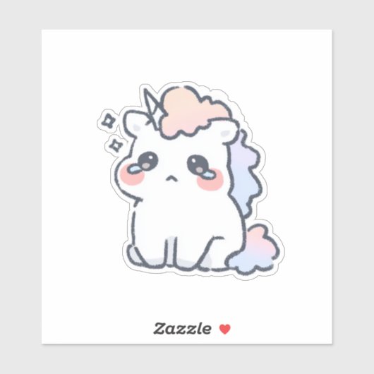 Kawaii Crying Unicorn Sticker Cute Pastel Magical (Vel)