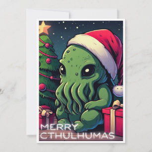 Kawaii Cthulhu Kerstmis - Merry Cthulhumas Feestdagenkaart
