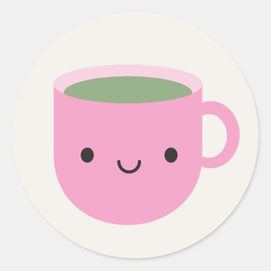 Kawaii Cup Groene Thee (Sencha) Ronde Sticker (Voorkant)