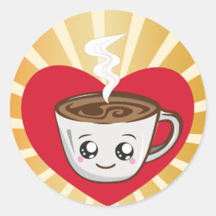 Kawaii Cup met liefde in de ochtend Ronde Sticker