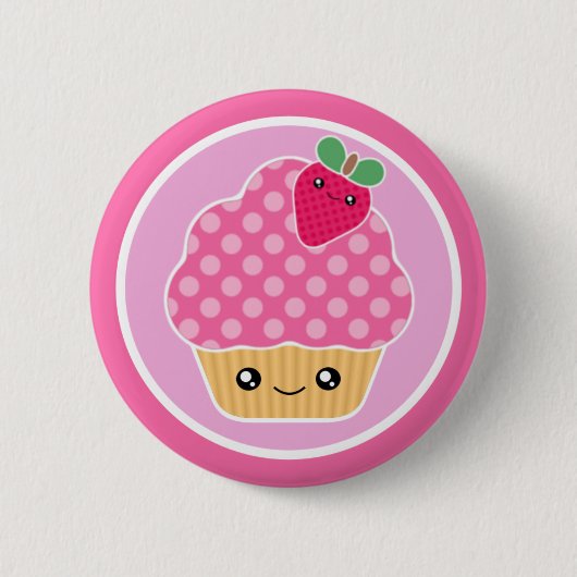 Kawaii Cupcake Aardbei Ronde Button 5,7 Cm (Voorkant)