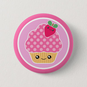 Kawaii Cupcake Aardbei Ronde Button 5,7 Cm