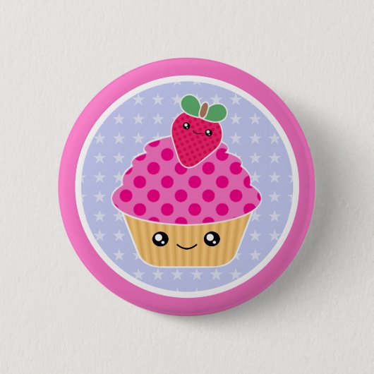 Kawaii Cupcake Aardbei Ronde Button 5,7 Cm (Voorkant)