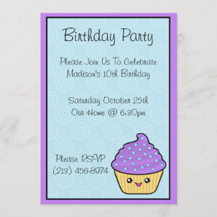 Kawaii Cupcake Birthday Party Kaart