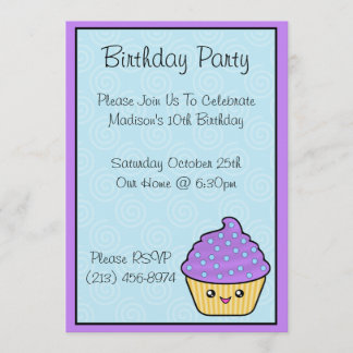 Kawaii Cupcake Birthday Party Kaart