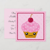 Kawaii Cupcake Cherry Birthday Party Kaart (Voorkant / Achterkant)