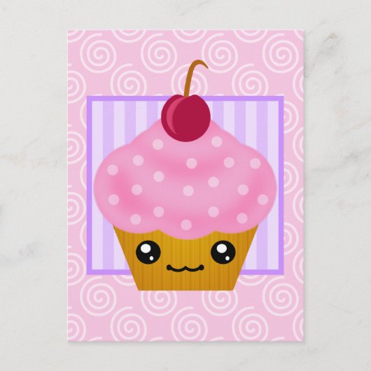 Kawaii Cupcake Cherry Briefkaart (Voorkant)