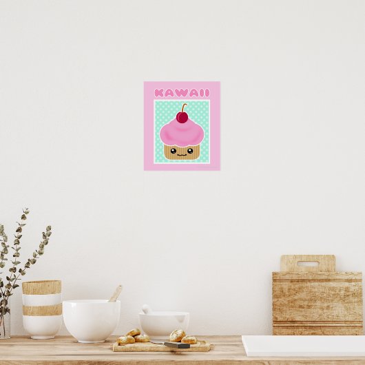 Kawaii Cupcake Cherry Poster (Keuken)