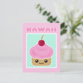 Kawaii Cupcake Cherry Snoep Briefkaart (Staand voorkant)