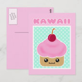 Kawaii Cupcake Cherry Snoep Briefkaart (Voorkant / Achterkant)