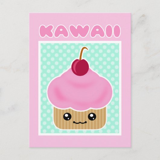 Kawaii Cupcake Cherry Snoep Briefkaart (Voorkant)