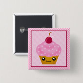 Kawaii Cupcake Cherry Square Button (Voorkant /achterkant)