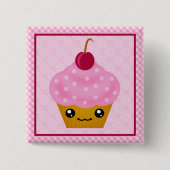 Kawaii Cupcake Cherry Square Button (Voorkant)