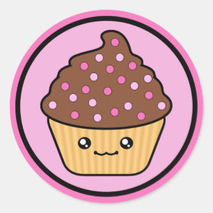 Kawaii Cupcake Chocolate Frosting Ronde Sticker