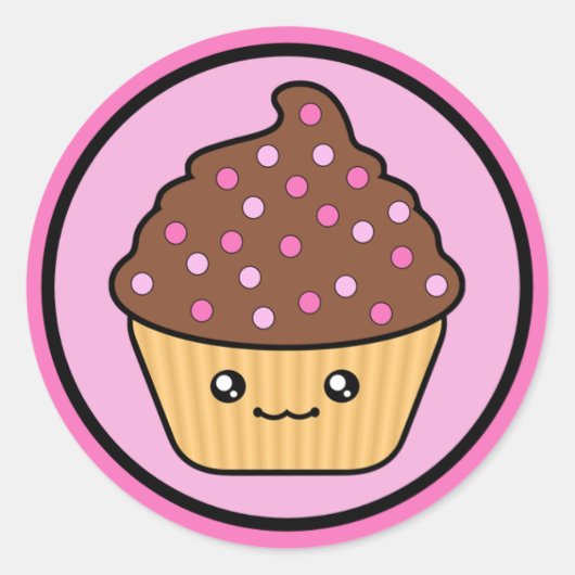 Kawaii Cupcake Chocolate Frosting Ronde Sticker (Voorkant)