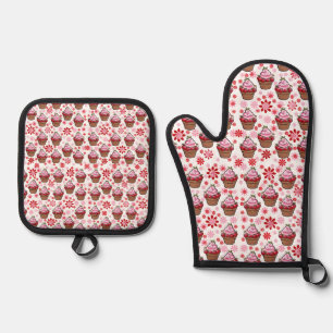 Kawaii Cupcake Design – Schattigee dessertafbeeldi Ovenwant & Pannenlap Set