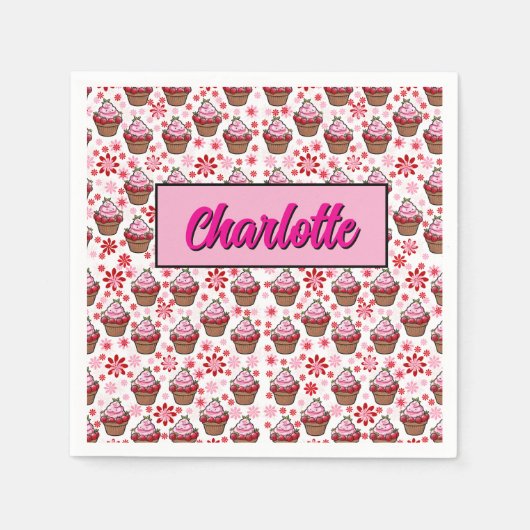 Kawaii Cupcake Design – Schattigee dessertafbeeldi Servet (Voorkant)