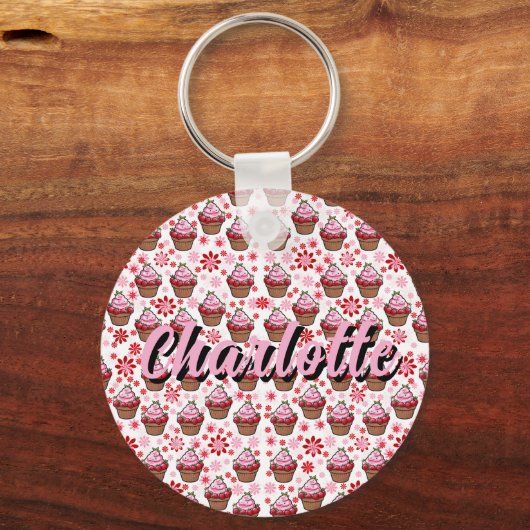 Kawaii Cupcake Design – Schattigee dessertafbeeldi Sleutelhanger (Voorkant)