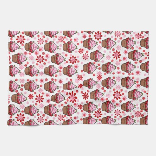 Kawaii Cupcake Design – Schattigee dessertafbeeldi Theedoek (Horizontaal)