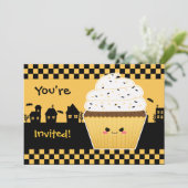 Kawaii Cupcake Halloween party Kaart (Staand voorkant)