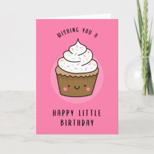 Kawaii Cupcake Happy Little Birthday (roze) Kaart