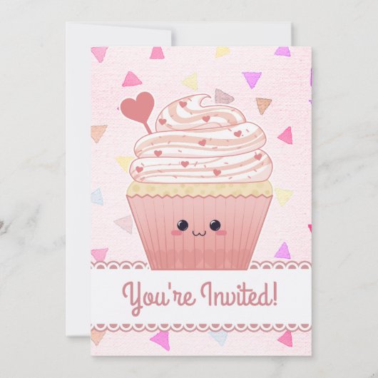 Kawaii Cupcake Hearts roze Kaart (Achterkant)