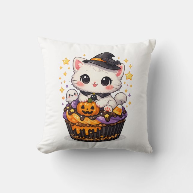 Kawaii Cupcake Heks Kitty  Kussen (Voorkant)