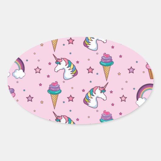 Kawaii Cupcake Icecream Unicorn Fairytale Ovale Sticker (Voorkant)