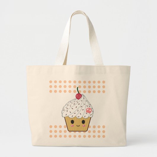 Kawaii Cupcake in Polka Dots Grote Tote Bag (Voorkant)