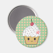 Kawaii Cupcake in Polka Dots Magneet (Voorkant / Achterkant)