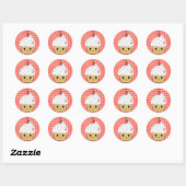 Kawaii Cupcake in Polka Dots Ronde Sticker (Vel)