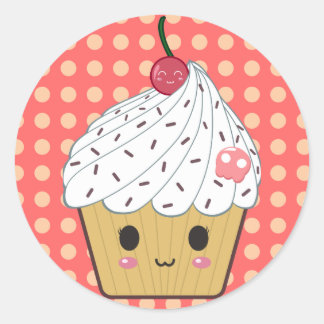 Kawaii Cupcake in Polka Dots Ronde Sticker