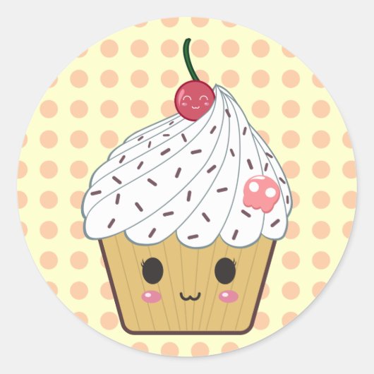 Kawaii Cupcake in Polka Dots Ronde Sticker (Voorkant)