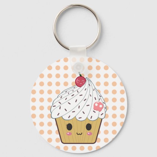 Kawaii Cupcake in Polka Dots Sleutelhanger (Voorkant)