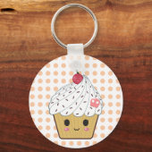 Kawaii Cupcake in Polka Dots Sleutelhanger (Voorkant)