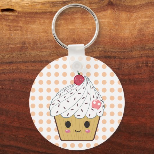 Kawaii Cupcake in Polka Dots Sleutelhanger (Voorkant)