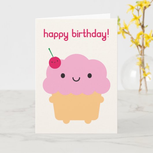 Kawaii Cupcake Kaart (Gele Bloem)