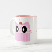 kawaii cupcake kat tweekleurige koffiemok (Voorkant links)