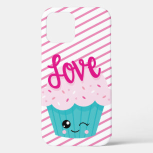 Kawaii Cupcake Liefde Roze Turquoise Streep Schatt Case-Mate iPhone Case