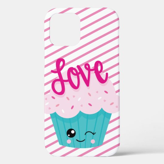 Kawaii Cupcake Liefde Roze Turquoise Streep Schatt Case-Mate iPhone Case (Achterkant)