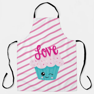 Kawaii Cupcake Love Pink Blauwgroen Stripe Cute Gi Schort