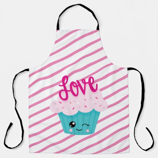 Kawaii Cupcake Love Pink Blauwgroen Stripe Cute Gi Schort (Voorkant)