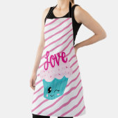 Kawaii Cupcake Love Pink Blauwgroen Stripe Cute Gi Schort (Insitu)