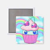 kawaii cupcake med rosa körsbär magneet (Voorkant / Achterkant)