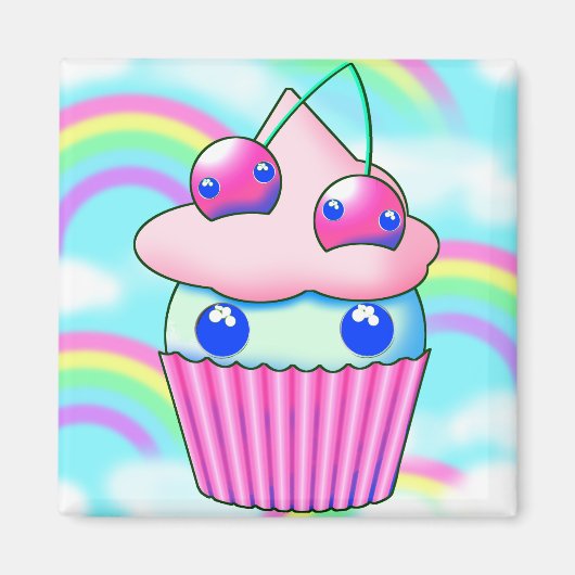 kawaii cupcake med rosa körsbär magneet (Voorkant)