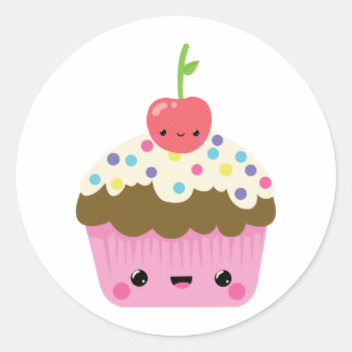 Kawaii Cupcake met Cherry bovenaan Ronde Sticker