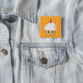 Kawaii Cupcake met roze suikerschedel en Cherry Vierkante Button 5,1 Cm (In situ)