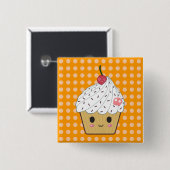 Kawaii Cupcake met roze suikerschedel en Cherry Vierkante Button 5,1 Cm (Voorkant /achterkant)