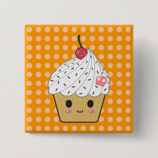 Kawaii Cupcake met roze suikerschedel en Cherry Vierkante Button 5,1 Cm (Voorkant)
